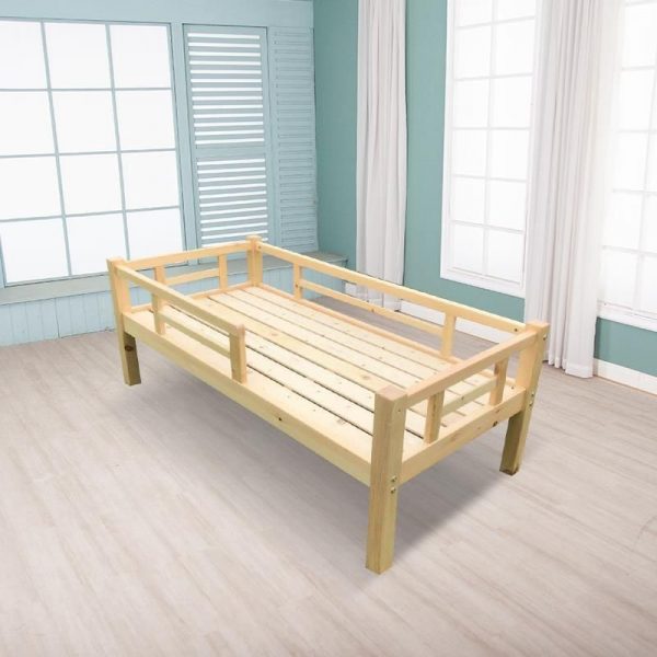 "Simple Unfinished Color Pine Children Bunk Bed for Gender Neutral with Built-In Ladder & Guardrail"