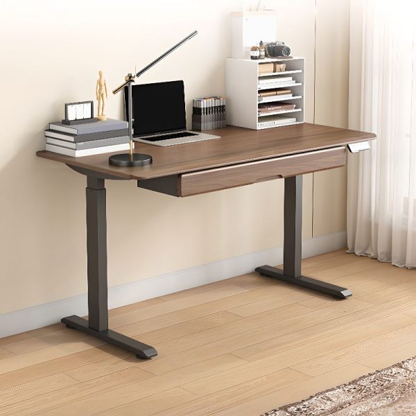 "Height-adjustable Kids Computer Desk with Reclaimed Wood in Black/Brown/Ivory, Compartment & Repository"