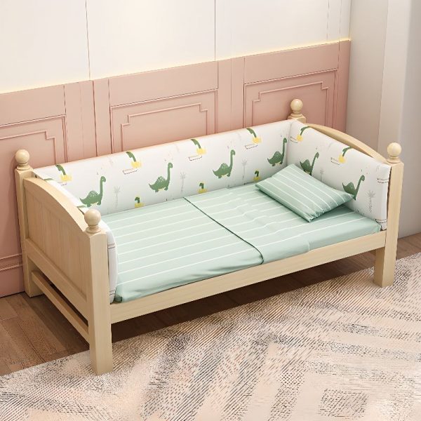 "Unfinished Color Simple Style Pine Wood Panel Kids Bed with Latex Mattress, Gender Neutral, Detachable Guardrails"