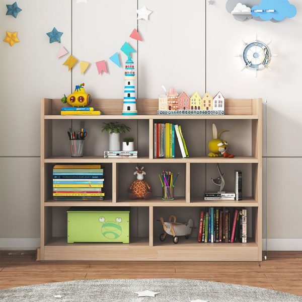 "Modern Pine Wood Standard Children's Bookshelf for Horizontal/Vertical Placement with Open Back, Free Standing"