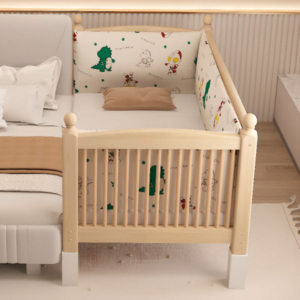 "Eco-Friendly Wood Grain Simple Natural Wood Standard Kids Bed with Coir Mattress, Detachable Guardrails, Gender Neutral"