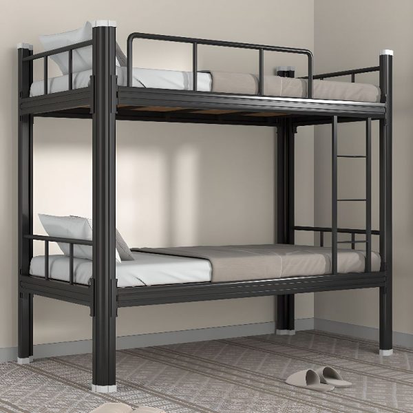 "Durable Iron Kids Bunk Bed with Headboard, Footboard, Ladder, Guardrail, and Multiple Mattress Sizes"