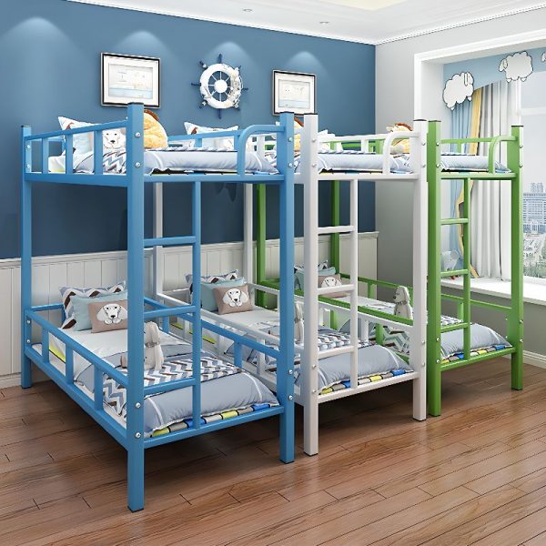 "Simple Iron Children Bunk Bed, Gender Neutral with Built-In Ladder & Guardrail"