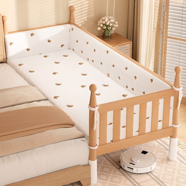 "Gender Neutral Wood Grain Modish Standard Kids Bed with Beech Wood, Coir Mattress & Guardrail"