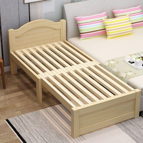 "Unfinished Color Simple Pine Wood Standard Children Bed with Headboard for Gender Neutral"