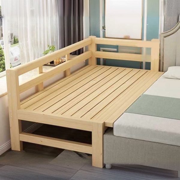 "Unfinished Color Simple Style Pine Wood Standard Children Bed with Coir Mattress & Guardrail, Gender Neutral"