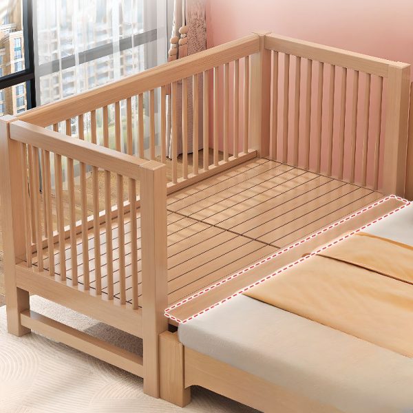 "Stylish Wood Grain Simple Natural Wood Standard Kids Bed with Headboard, Footboard, Guardrail, Gender Neutral"