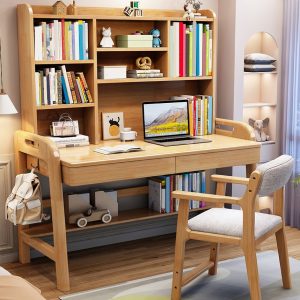 "Kids Computer Desk with Adjustable Height, Solid+engineered Wood in Dove Grey/Magenta/Light Blue, Storage, Shelf, 2 Drawers & Hutch"